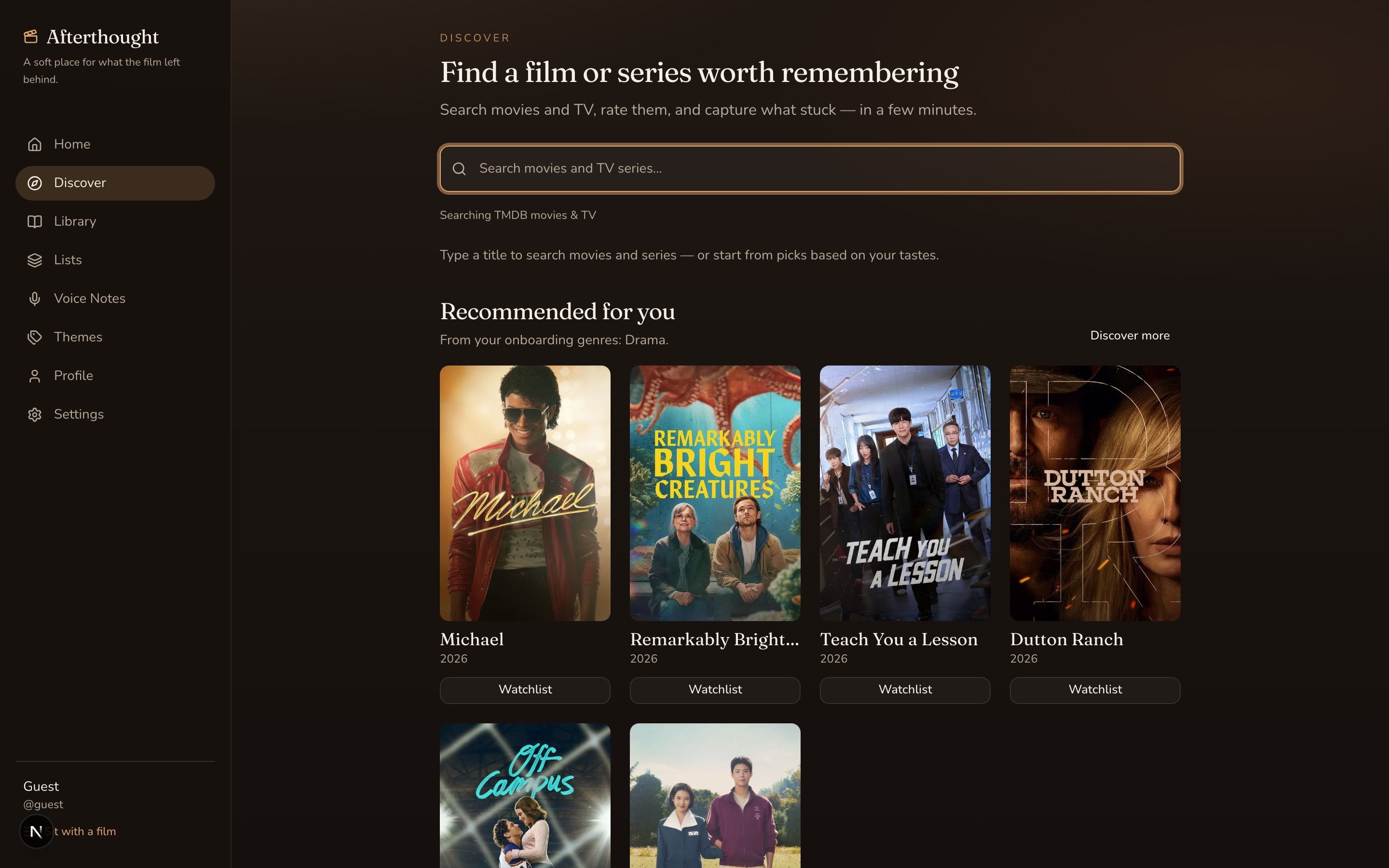 Discover / search surface for films