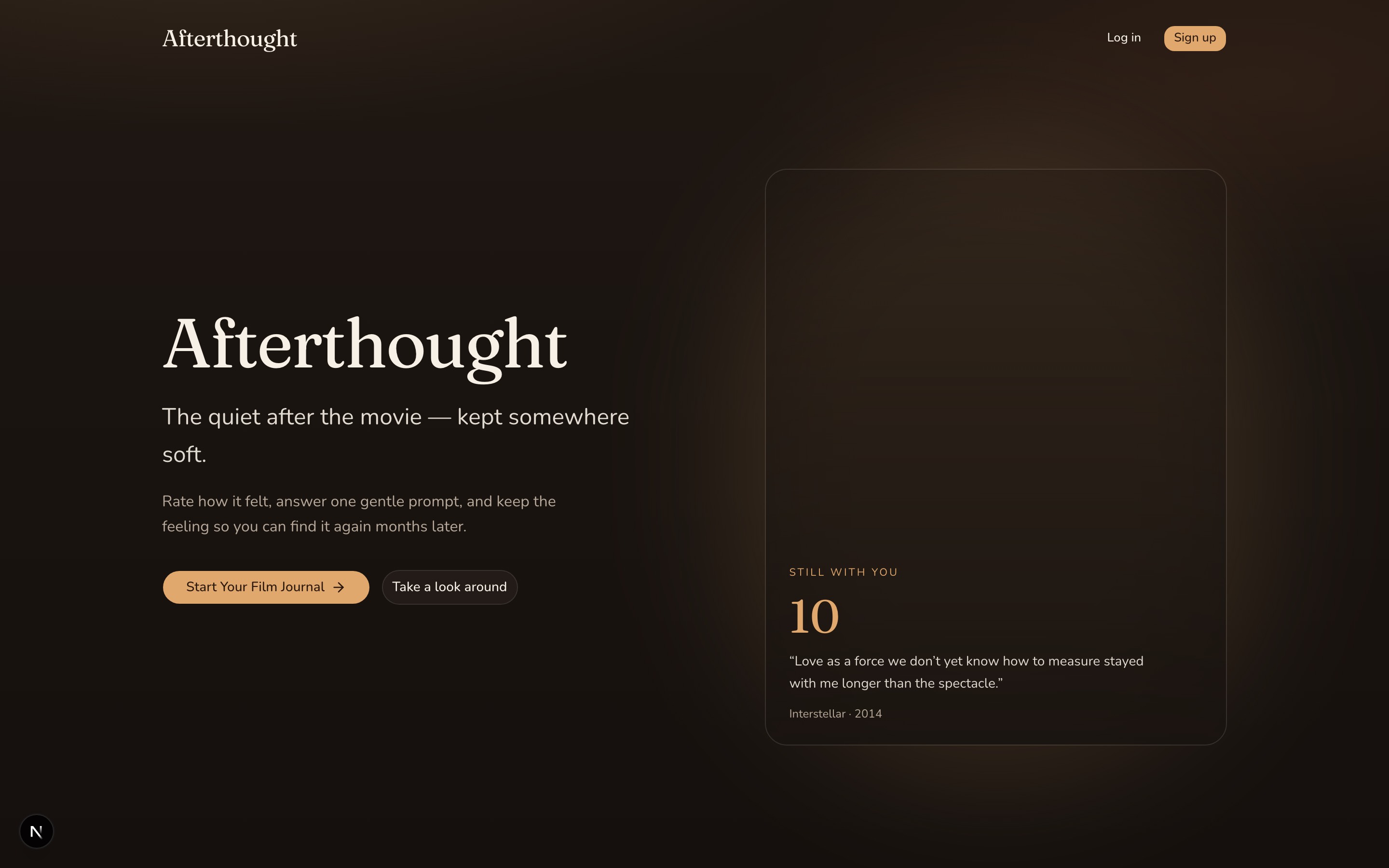 Afterthought landing page with dual-axis rating promise