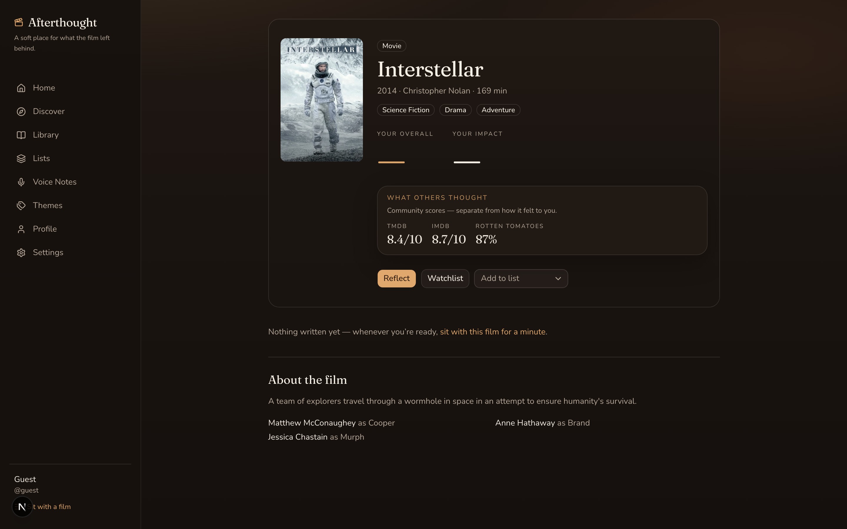 Movie detail showing Overall and Personal Impact fields