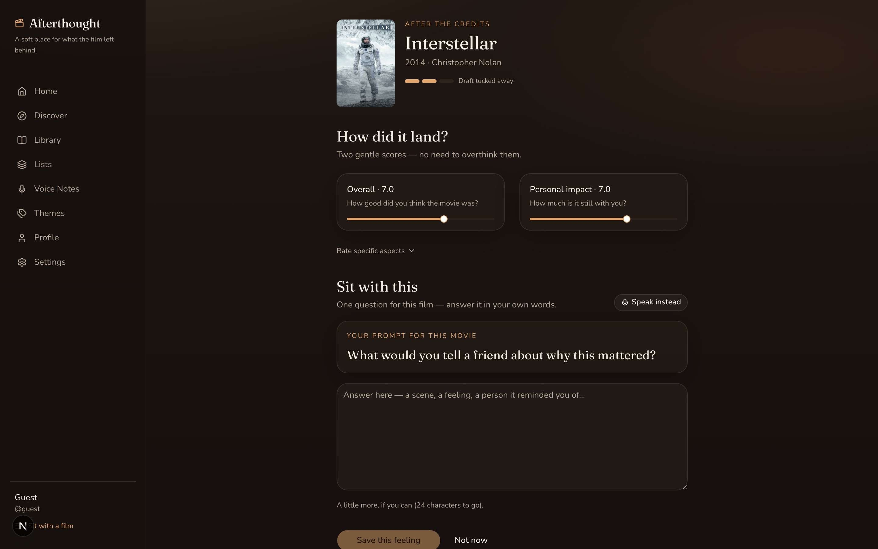 Reflection editor with Overall and Personal Impact scores