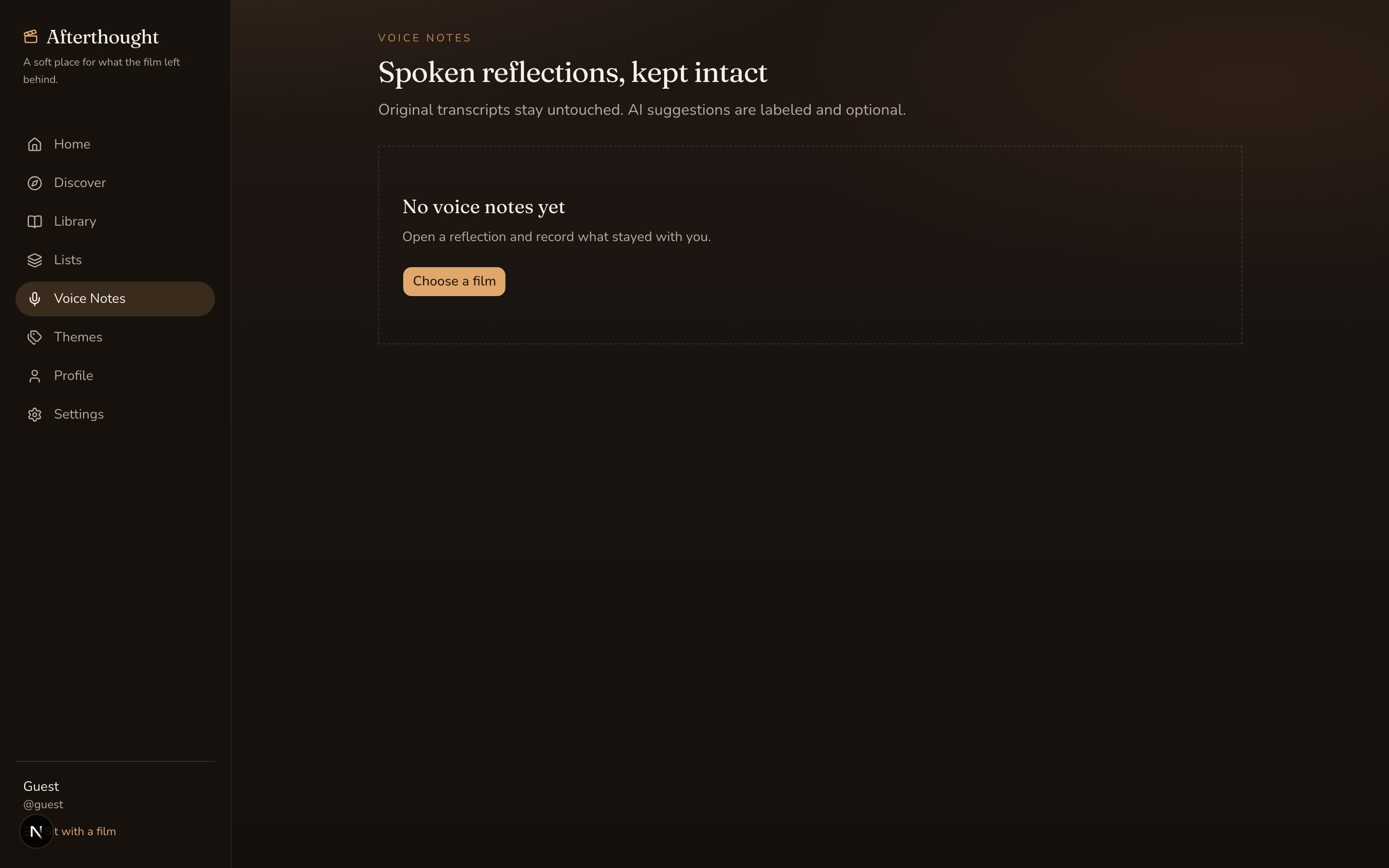 Voice notes interface for spoken reflections