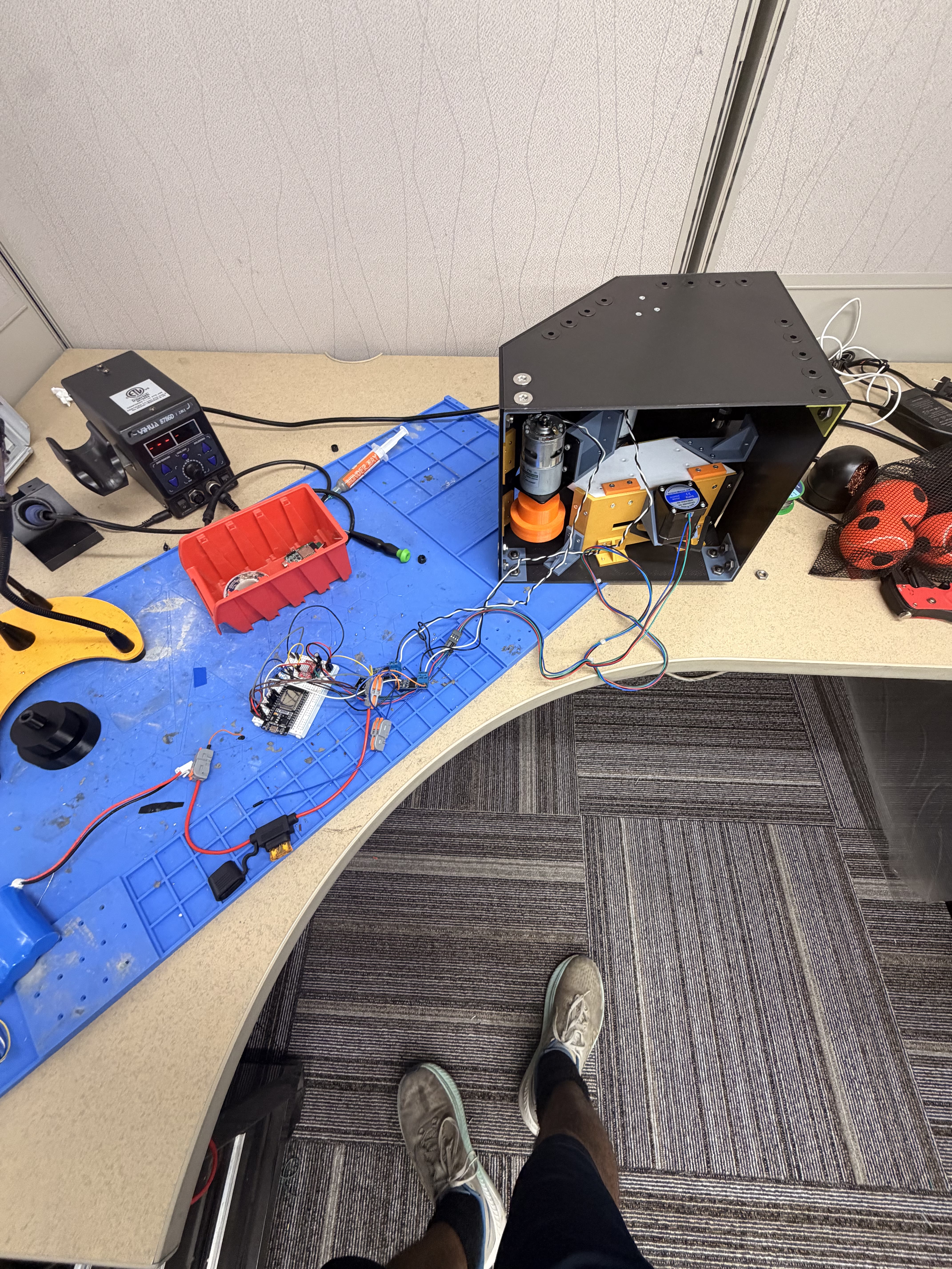 Chassis harnessed to ESP32 bench